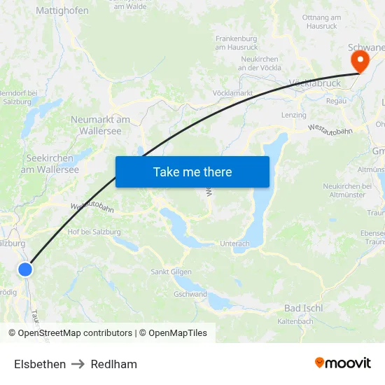 Elsbethen to Redlham map