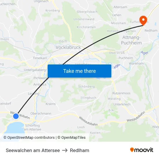 Seewalchen am Attersee to Redlham map