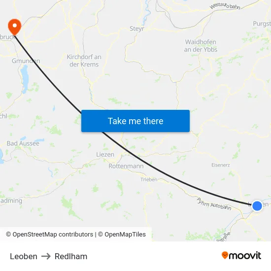 Leoben to Redlham map