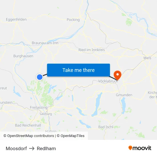 Moosdorf to Redlham map