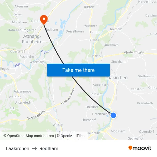 Laakirchen to Redlham map