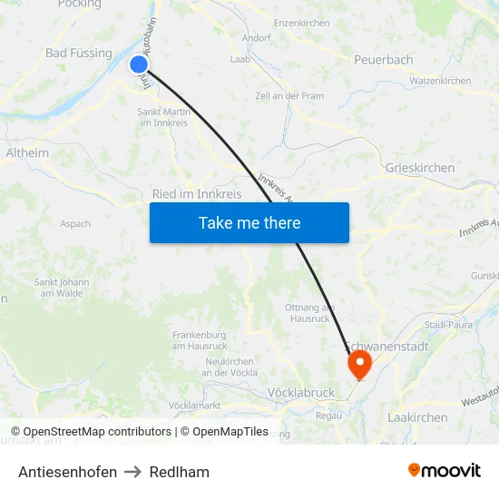 Antiesenhofen to Redlham map