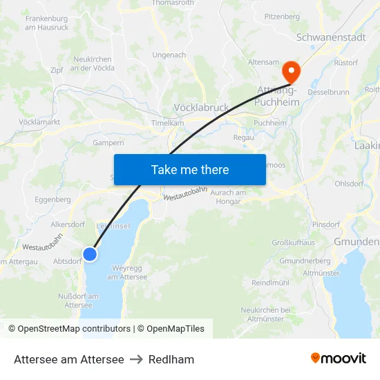 Attersee am Attersee to Redlham map