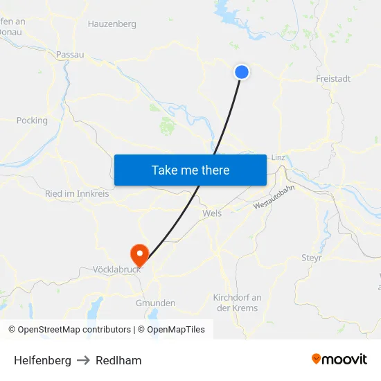 Helfenberg to Redlham map