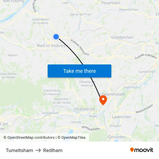 Tumeltsham to Redlham map