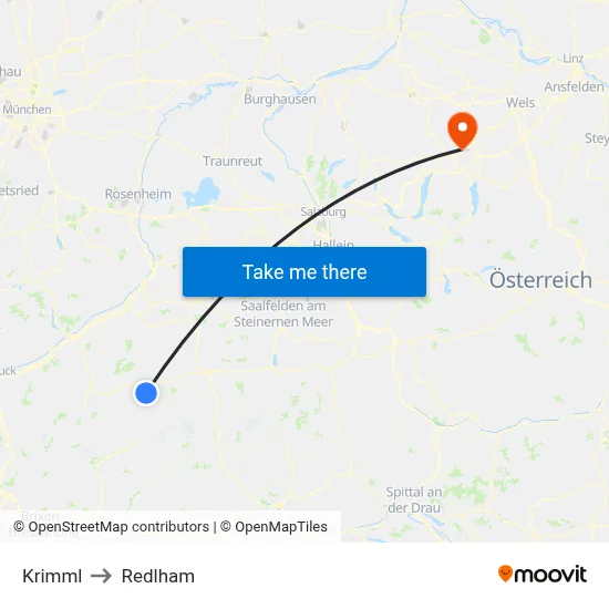 Krimml to Redlham map