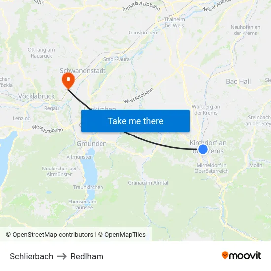 Schlierbach to Redlham map