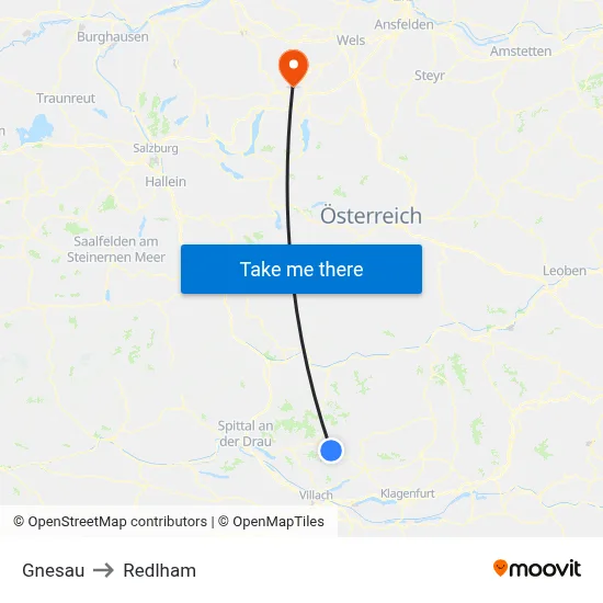 Gnesau to Redlham map