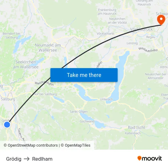 Grödig to Redlham map
