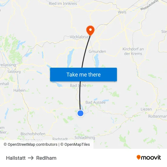 Hallstatt to Redlham map