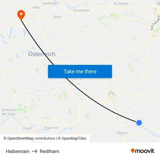 Halbenrain to Redlham map