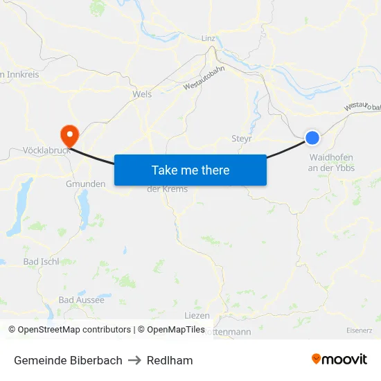 Gemeinde Biberbach to Redlham map