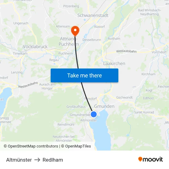 Altmünster to Redlham map