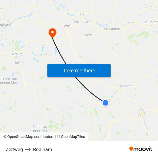 Zeltweg to Redlham map