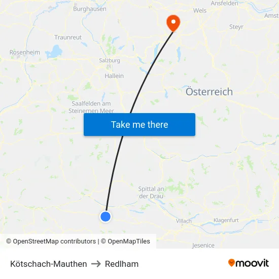 Kötschach-Mauthen to Redlham map