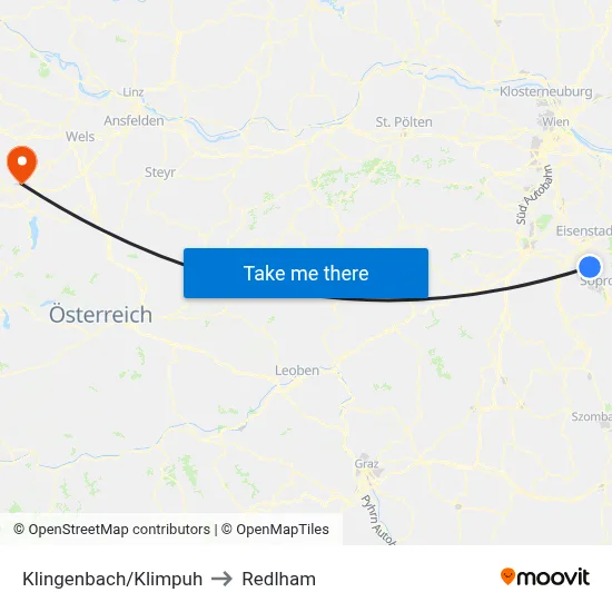 Klingenbach/Klimpuh to Redlham map
