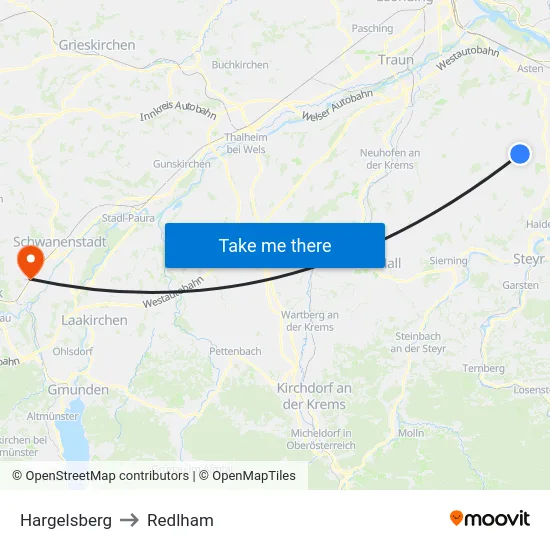 Hargelsberg to Redlham map
