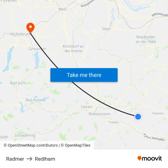 Radmer to Redlham map