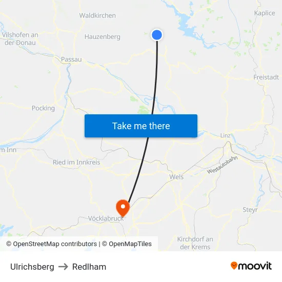 Ulrichsberg to Redlham map
