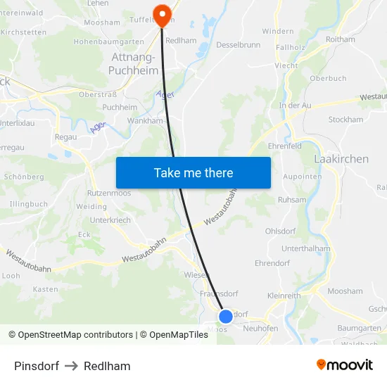 Pinsdorf to Redlham map
