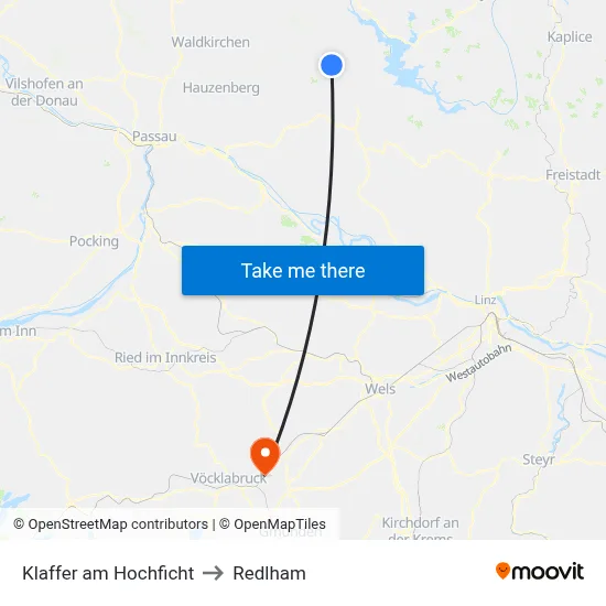Klaffer am Hochficht to Redlham map