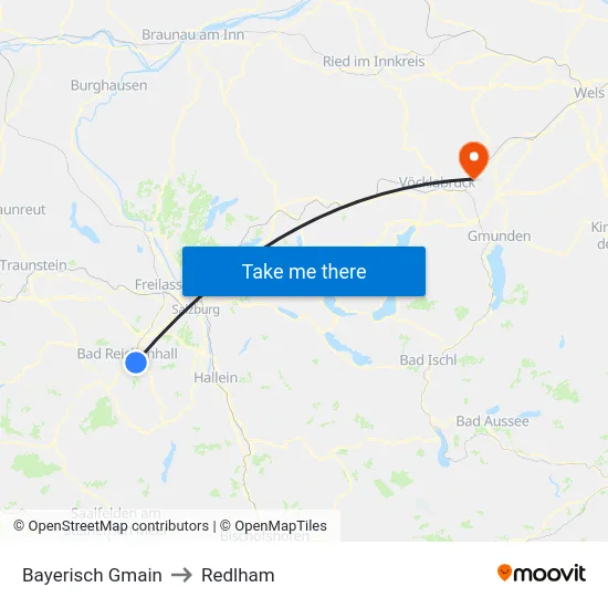 Bayerisch Gmain to Redlham map