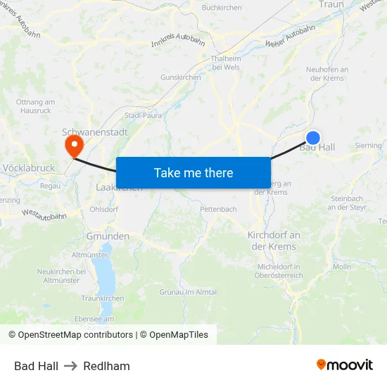 Bad Hall to Redlham map