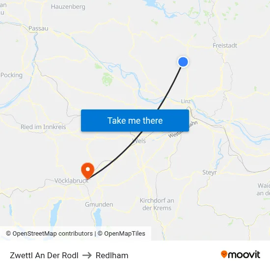 Zwettl An Der Rodl to Redlham map