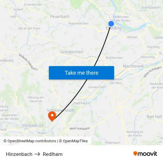 Hinzenbach to Redlham map