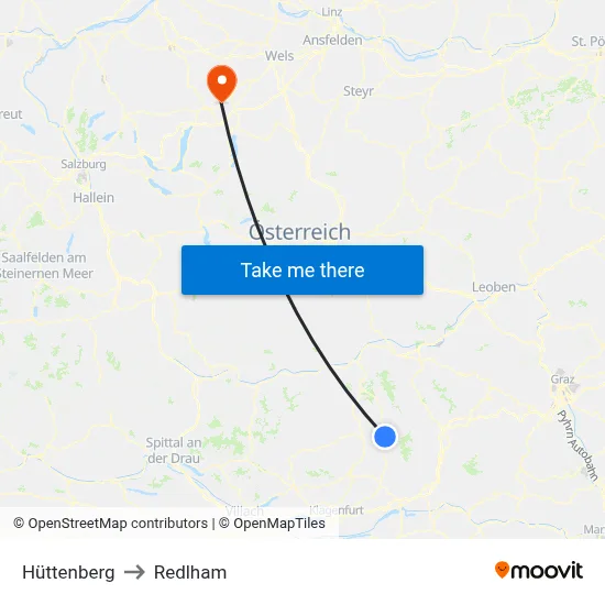 Hüttenberg to Redlham map