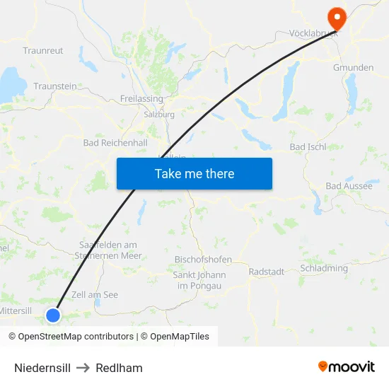 Niedernsill to Redlham map