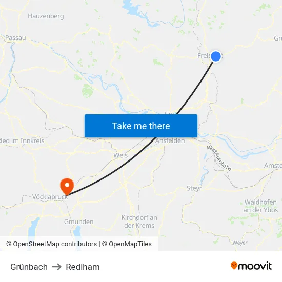 Grünbach to Redlham map