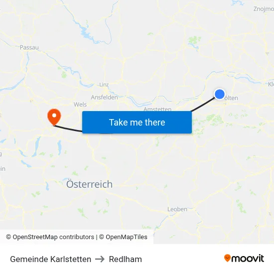 Gemeinde Karlstetten to Redlham map
