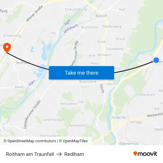 Roitham am Traunfall to Redlham map