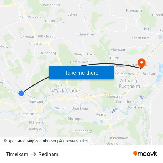 Timelkam to Redlham map