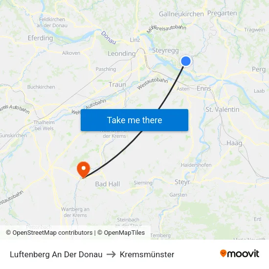 Luftenberg An Der Donau to Kremsmünster map