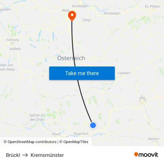 Brückl to Kremsmünster map