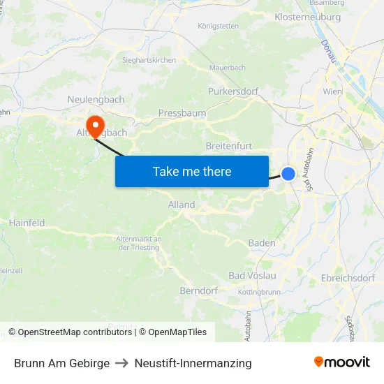 Brunn Am Gebirge to Neustift-Innermanzing map
