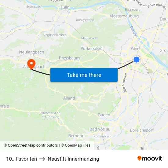 10., Favoriten to Neustift-Innermanzing map