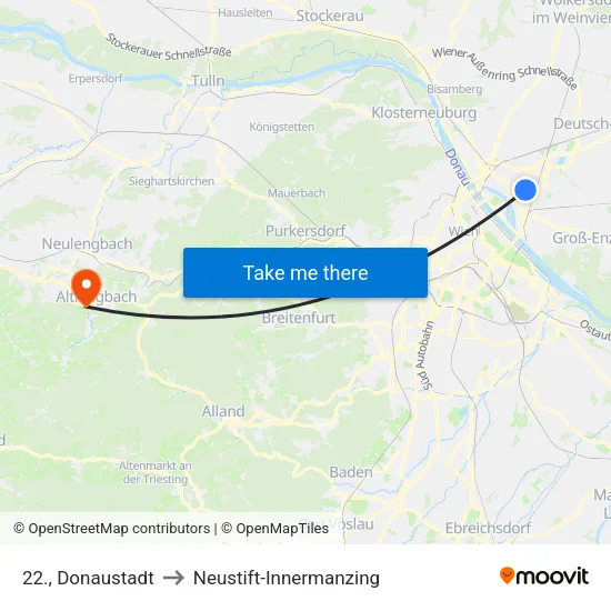 22., Donaustadt to Neustift-Innermanzing map