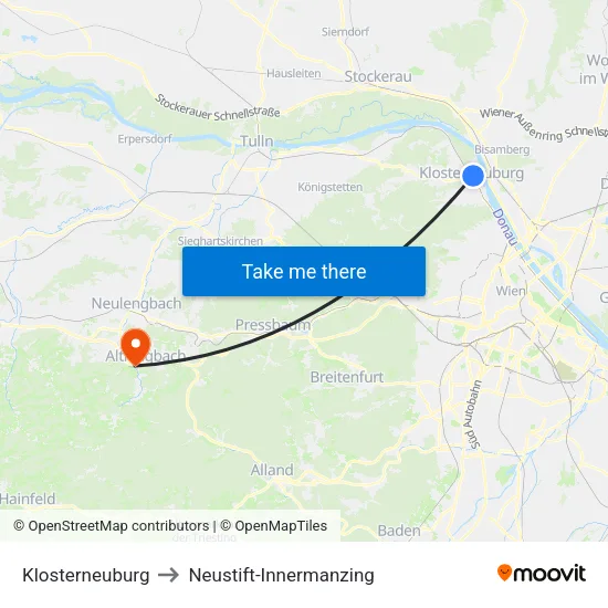 Klosterneuburg to Neustift-Innermanzing map