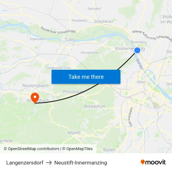 Langenzersdorf to Neustift-Innermanzing map