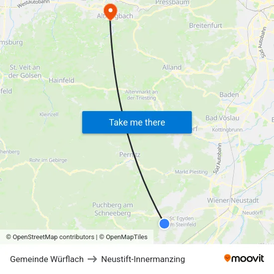 Gemeinde Würflach to Neustift-Innermanzing map
