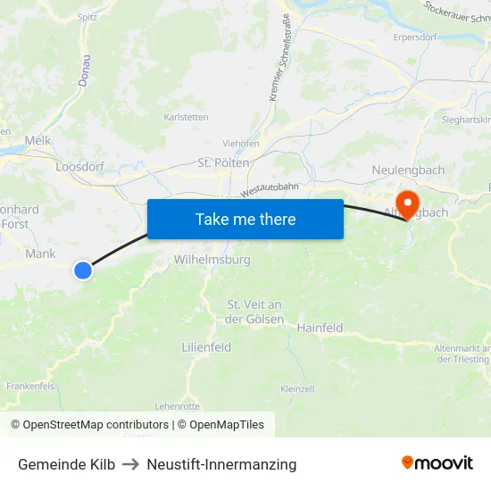 Gemeinde Kilb to Neustift-Innermanzing map