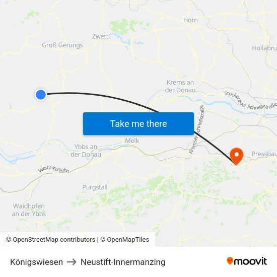 Königswiesen to Neustift-Innermanzing map