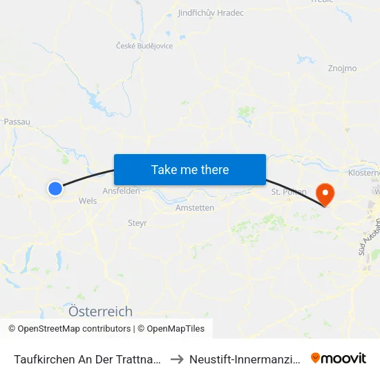 Taufkirchen An Der Trattnach to Neustift-Innermanzing map