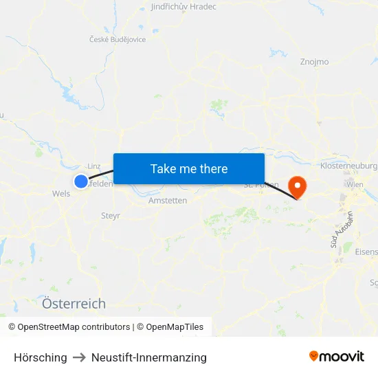 Hörsching to Neustift-Innermanzing map