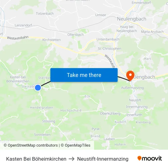 Kasten Bei Böheimkirchen to Neustift-Innermanzing map