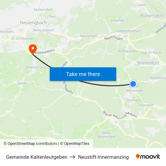 Gemeinde Kaltenleutgeben to Neustift-Innermanzing map