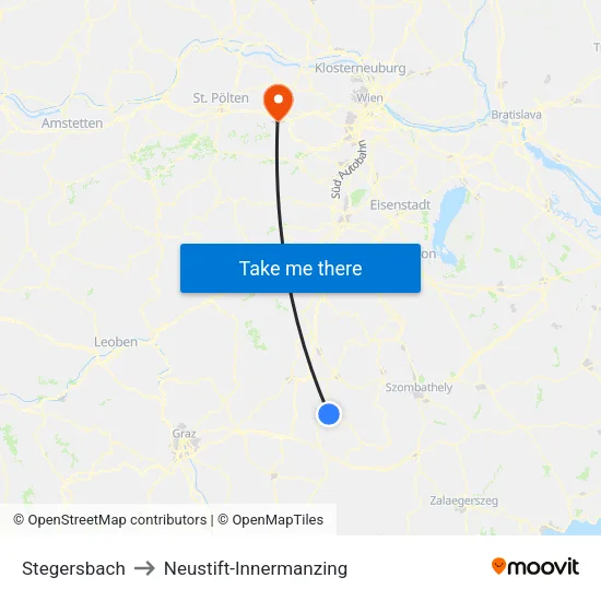 Stegersbach to Neustift-Innermanzing map
